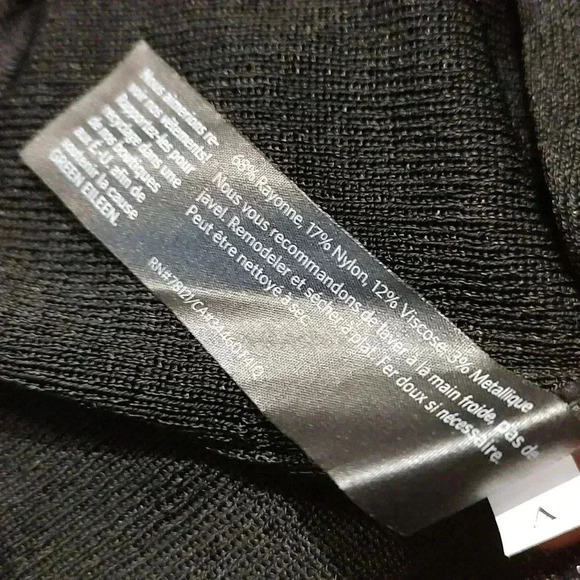 Eileen Fisher Tunic Top Asymmetric Hem Black Metallic Silver Sheer Knit - Picture 4 of 4